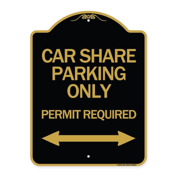 Car Share Parking Permit Required W/ Bidirectional Arrow Heavy-Gauge Alum, 18" x 24", BG-1824-24288